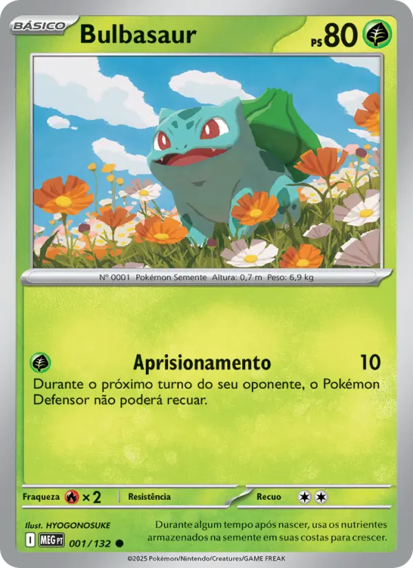 Carta Bulbasaur, número 001/132 da coleção Megaevolução