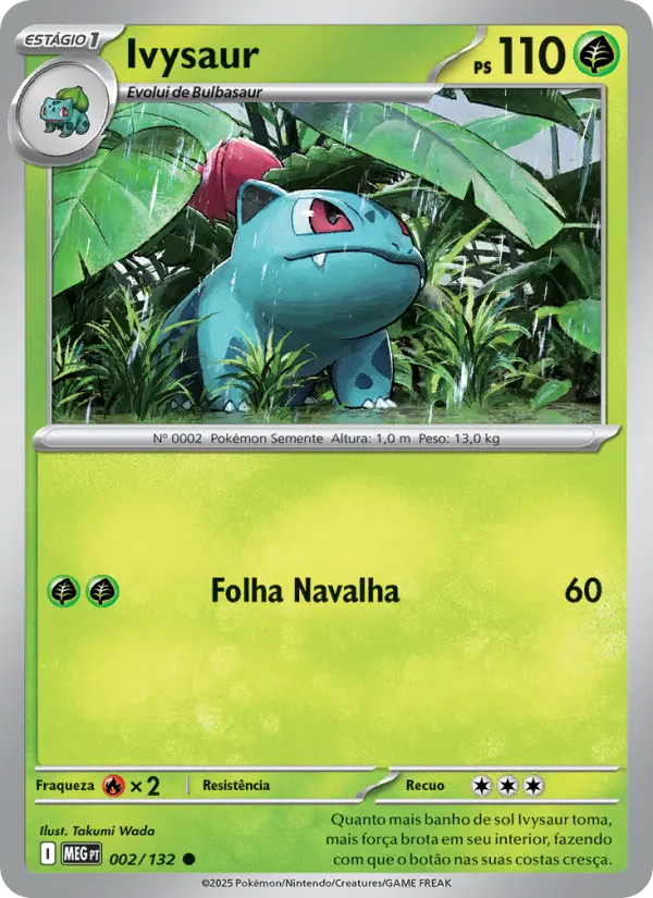 Carta Ivysaur, número 002/132 da coleção Megaevolução