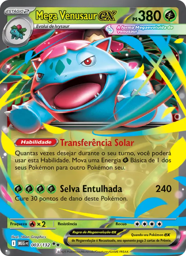 Carta Mega Venusaur ex, número 003/132 da coleção Megaevolução