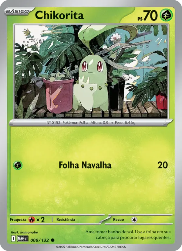 Carta Chikorita, número 008/132 da coleção Megaevolução