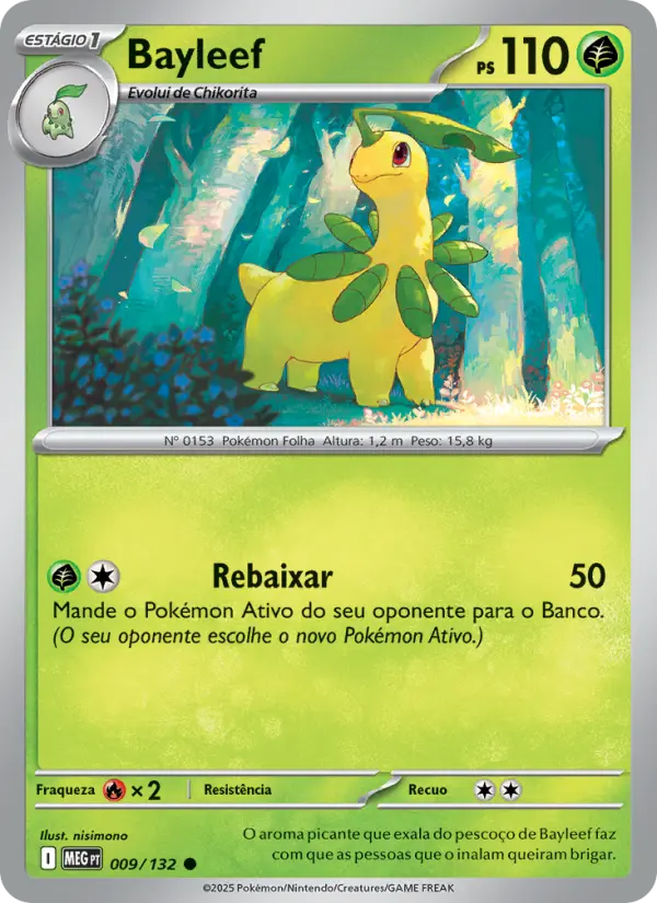 Carta Bayleef, número 009/132 da coleção Megaevolução