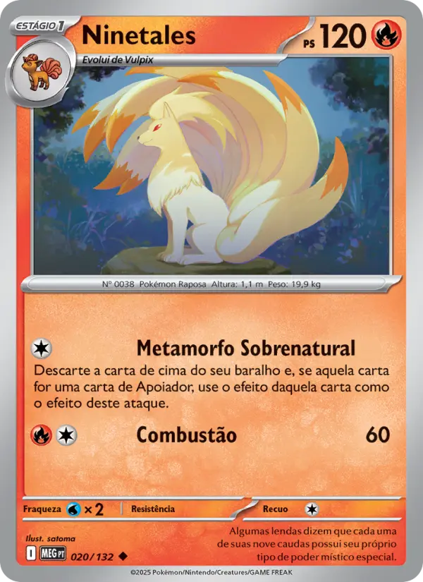Carta Ninetales, número 020/132 da coleção Megaevolução