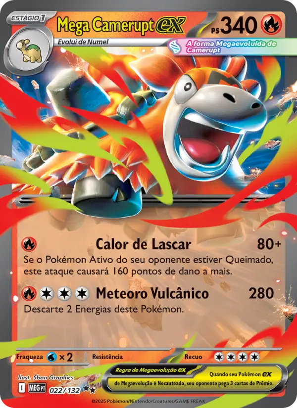 Carta Mega Camerupt ex, número 022/132 da coleção Megaevolução