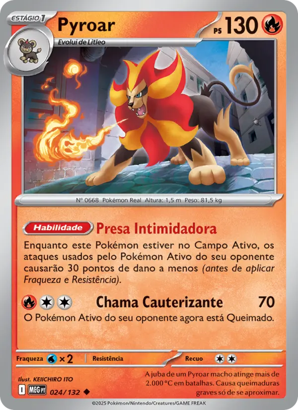 Carta Pyroar, número 024/132 da coleção Megaevolução