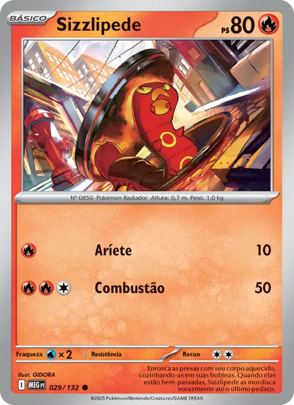 Carta Sizzlipede, número 029/132 da coleção Megaevolução