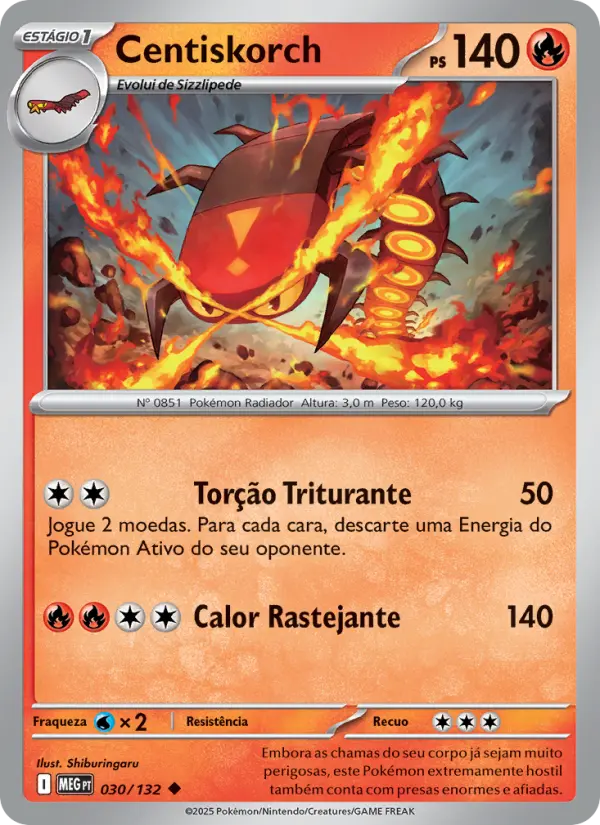 Carta Centiskorch, número 030/132 da coleção Megaevolução