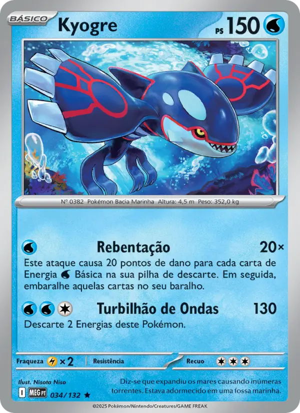 Carta Kyogre, número 034/132 da coleção Megaevolução