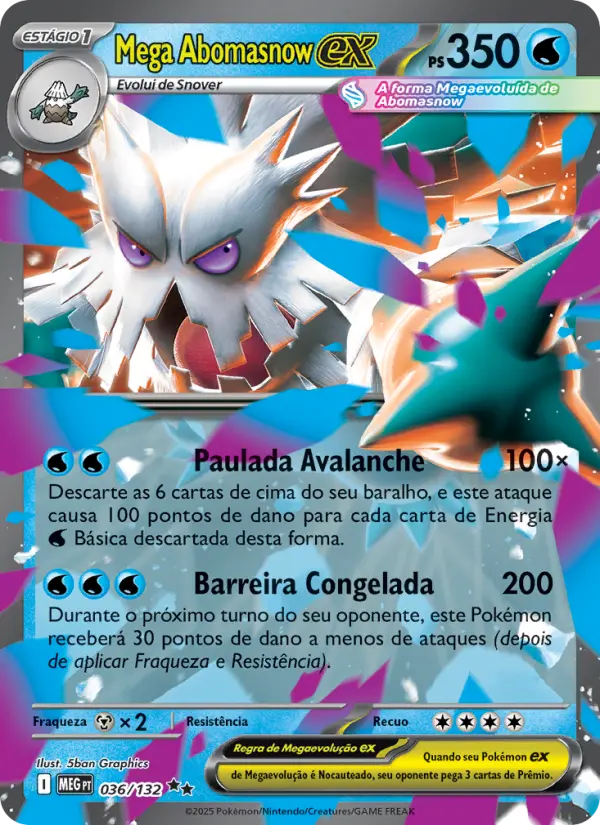 Carta Mega Abomasnow ex, número 036/132 da coleção Megaevolução