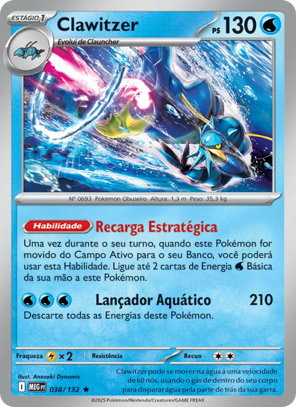 Carta Clawitzer, número 038/132 da coleção Megaevolução