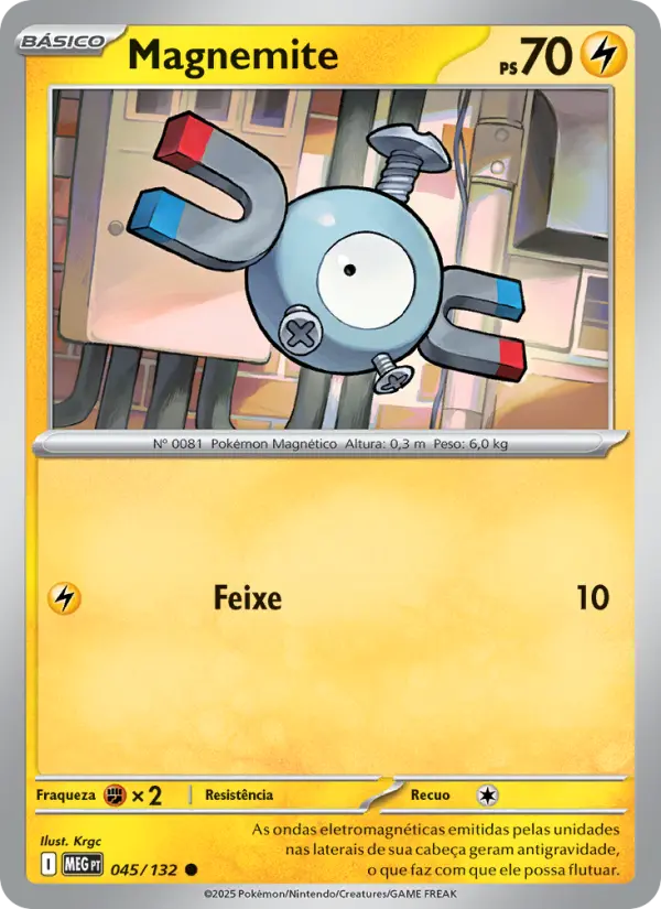 Carta Magnemite, número 045/132 da coleção Megaevolução