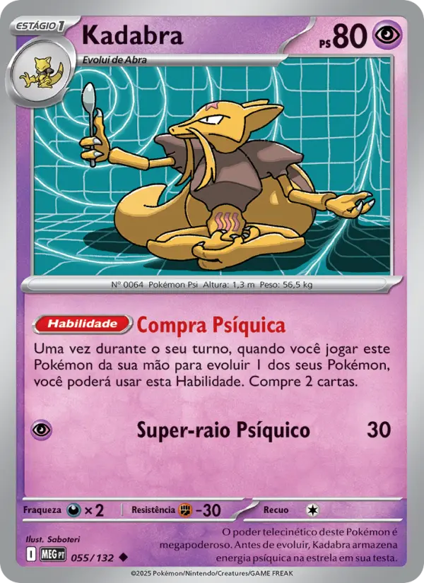 Carta Kadabra, número 055/132 da coleção Megaevolução