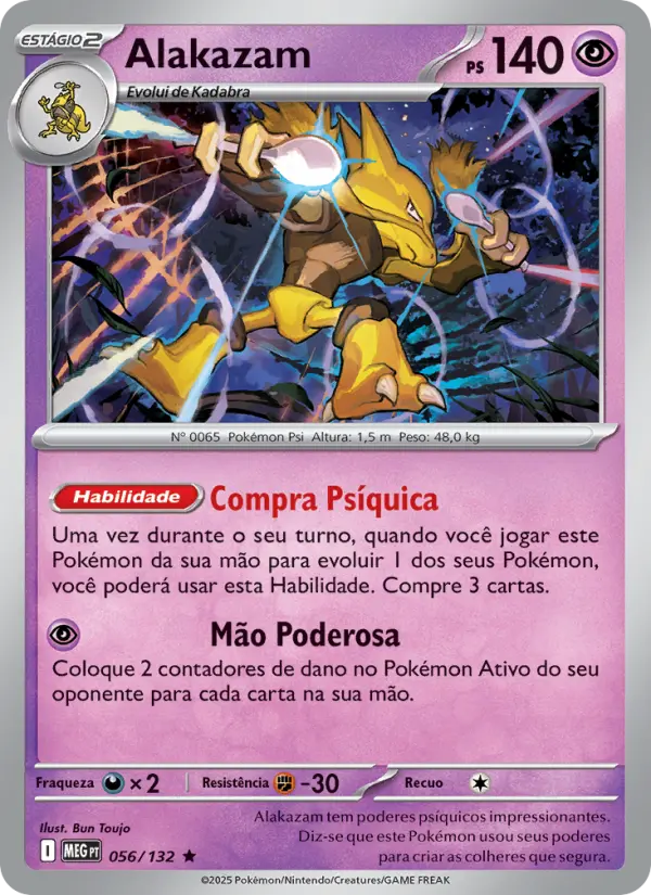 Carta Alakazam, número 056/132 da coleção Megaevolução