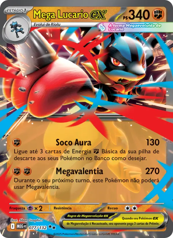 Carta Mega Lucario ex, número 077/132 da coleção Megaevolução