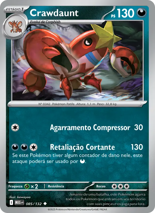 Carta Crawdaunt, número 085/132 da coleção Megaevolução