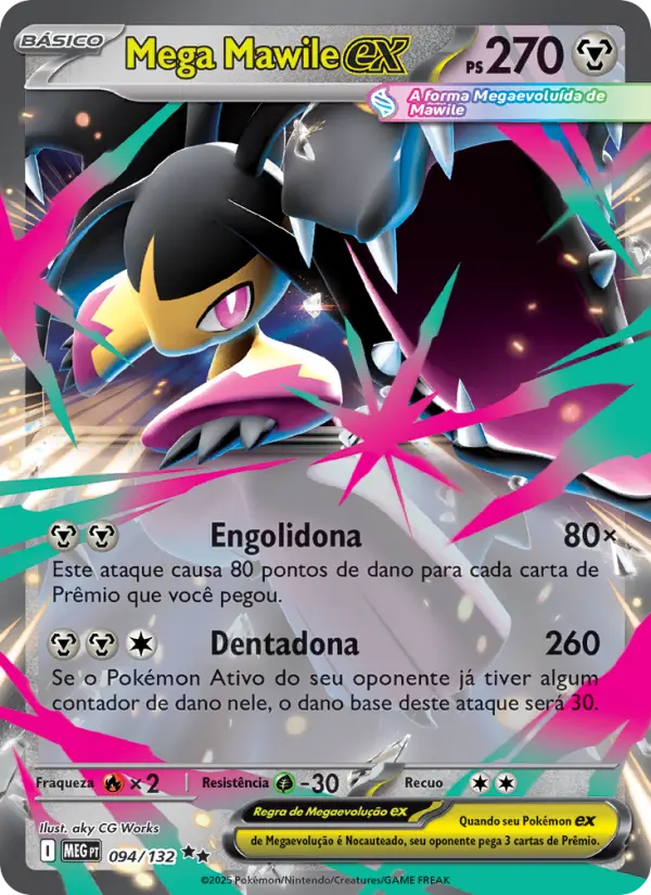 Carta Mega Mawile ex, número 094/132 da coleção Megaevolução