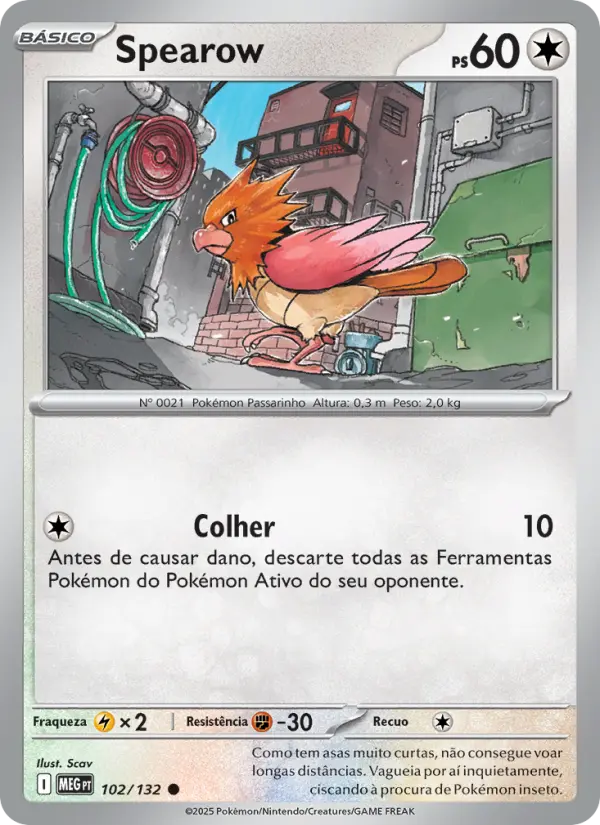 Carta Spearow, número 102/132 da coleção Megaevolução