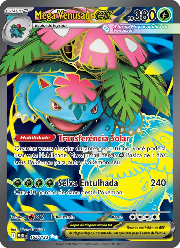 Carta Mega Venusaur ex, número 155/132 da coleção Megaevolução