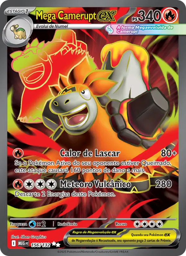 Carta Mega Camerupt ex, número 156/132 da coleção Megaevolução