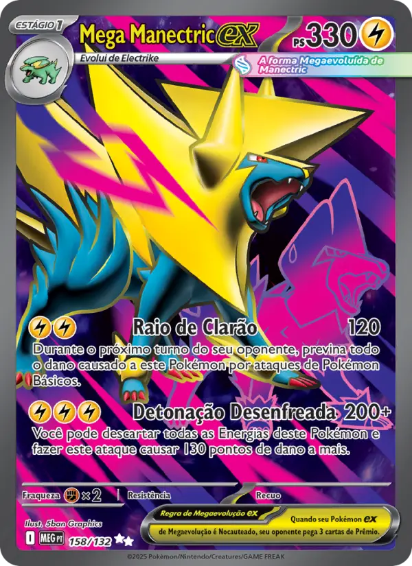 Carta Mega Manectric ex, número 158/132 da coleção Megaevolução