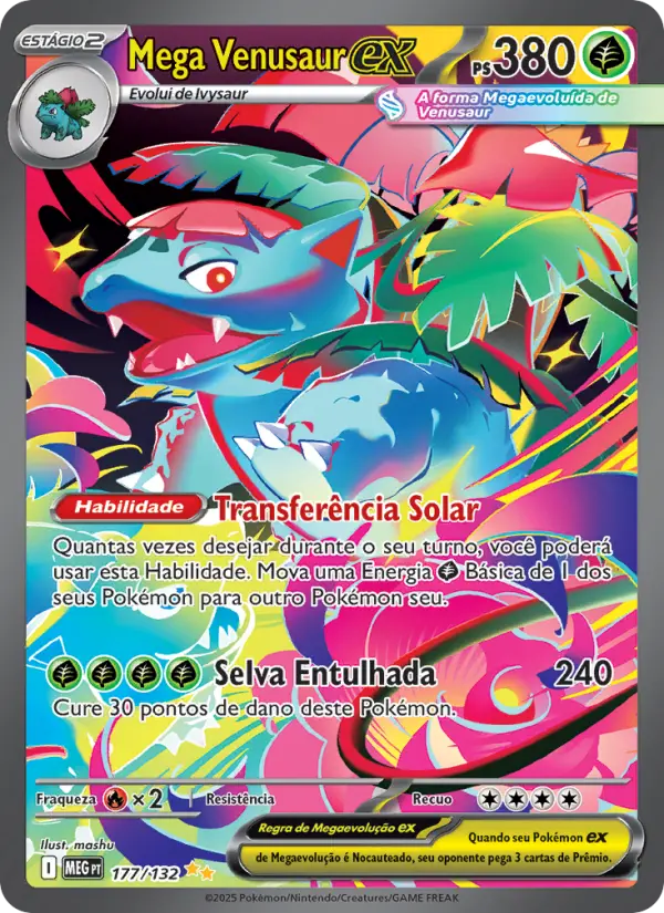 Carta Mega Venusaur ex, número 177/132 da coleção Megaevolução