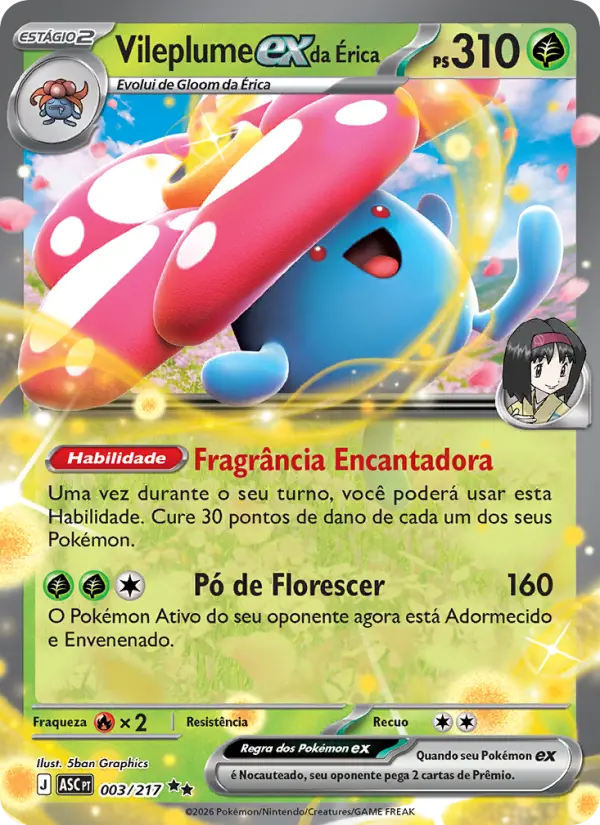 Carta Vileplume ex da Érica, número 003/217 da coleção Heróis Excelsos