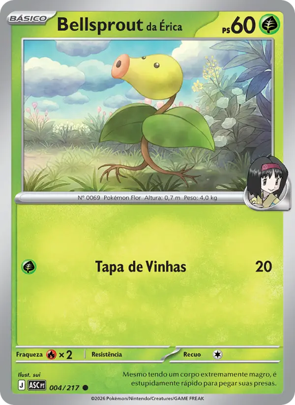 Carta Bellsprout da Érica, número 004/217 da coleção Heróis Excelsos