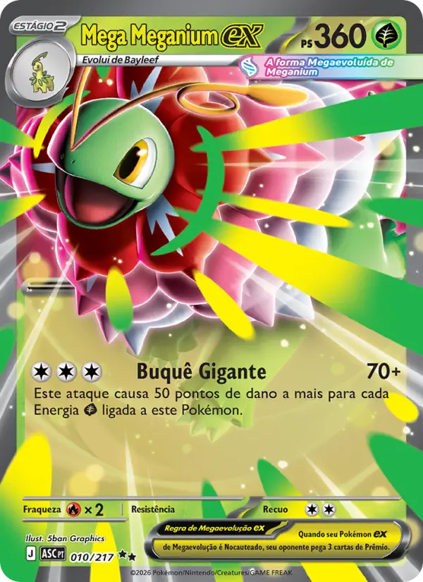 Carta Mega Meganium ex, número 010/217 da coleção Heróis Excelsos