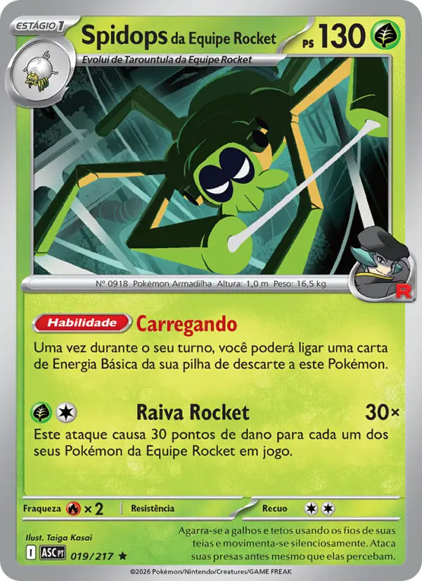 Carta Spidops da Equipe Rocket, número 019/217 da coleção Heróis Excelsos