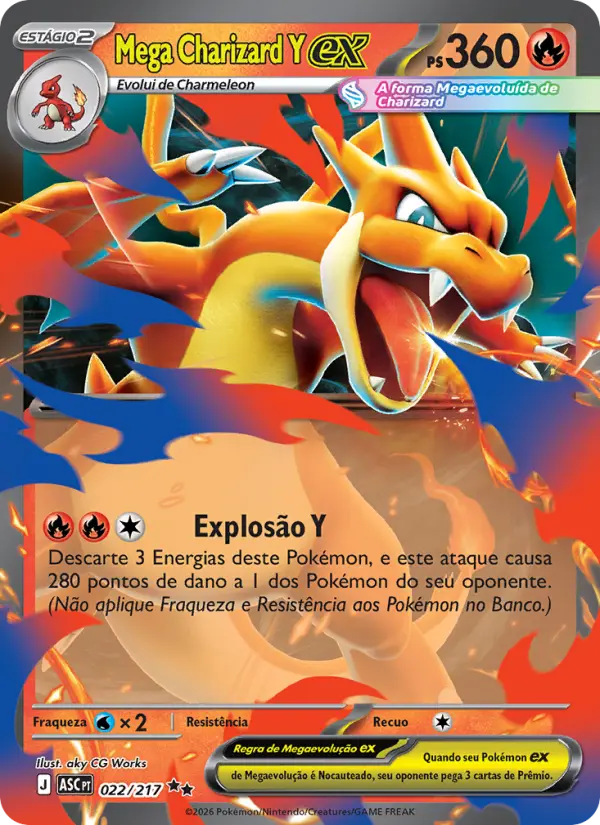 Carta Mega Charizard Y ex, número 022/217 da coleção Heróis Excelsos