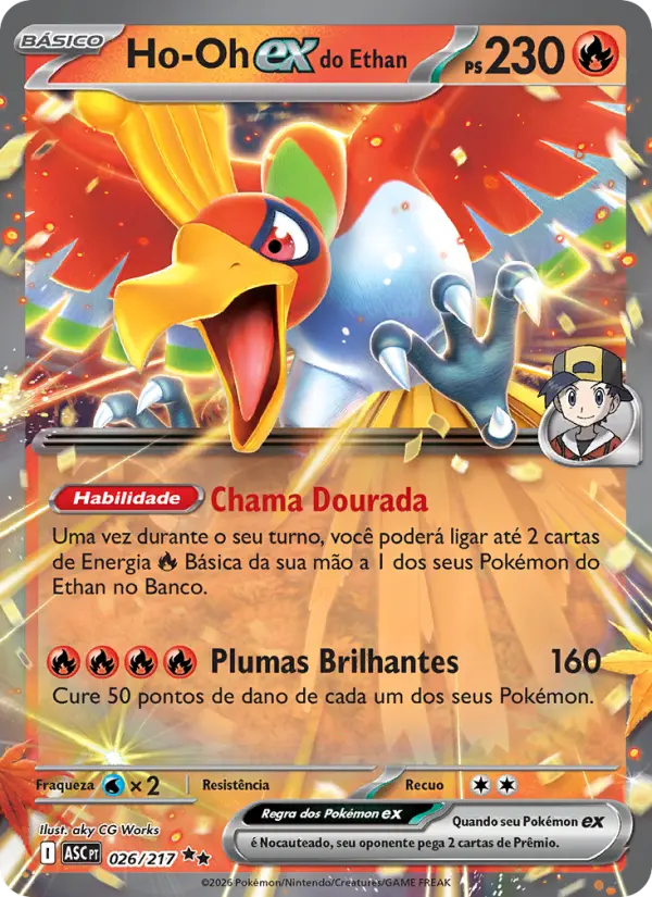Carta Ho-Oh ex do Ethan, número 026/217 da coleção Heróis Excelsos