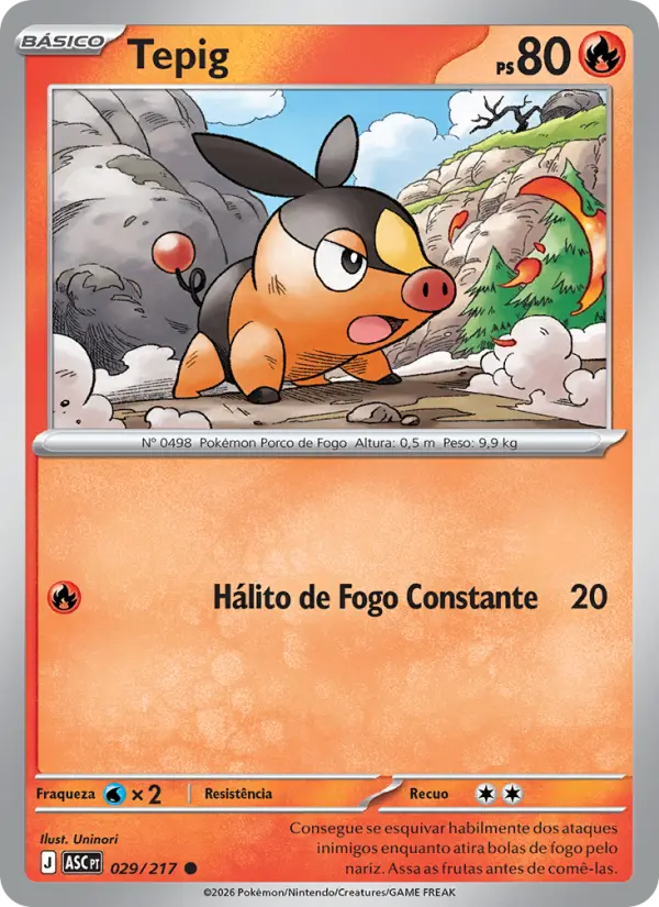 Carta Tepig, número 029/217 da coleção Heróis Excelsos