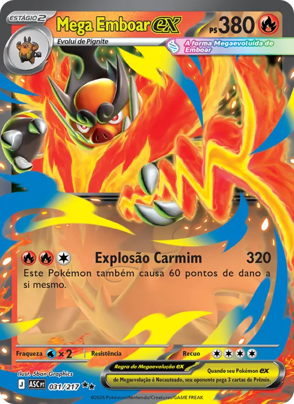 Carta Mega Emboar ex, número 031/217 da coleção Heróis Excelsos