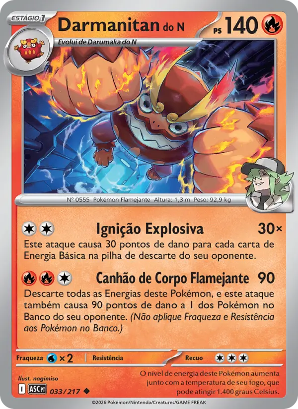 Carta Darmanitan do N, número 033/217 da coleção Heróis Excelsos