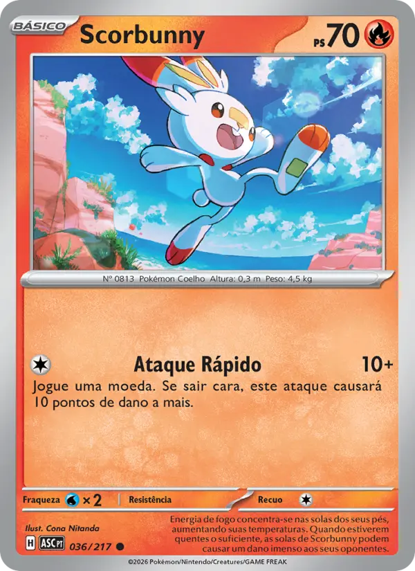Carta Scorbunny, número 036/217 da coleção Heróis Excelsos