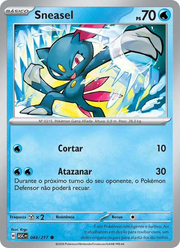 Carta Sneasel, número 044/217 da coleção Heróis Excelsos