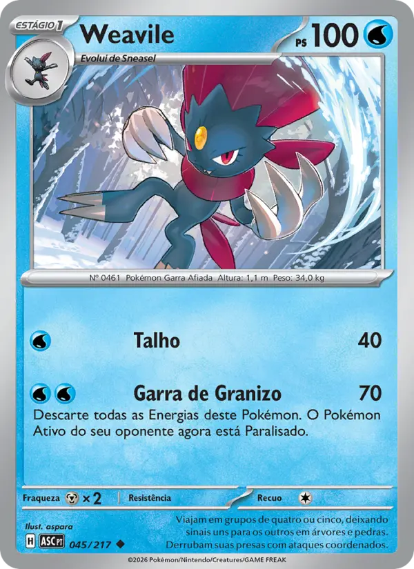 Carta Weavile, número 045/217 da coleção Heróis Excelsos