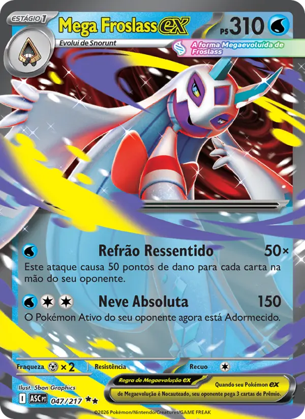 Carta Mega Froslass ex, número 047/217 da coleção Heróis Excelsos