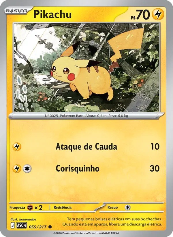 Carta Pikachu, número 055/217 da coleção Heróis Excelsos