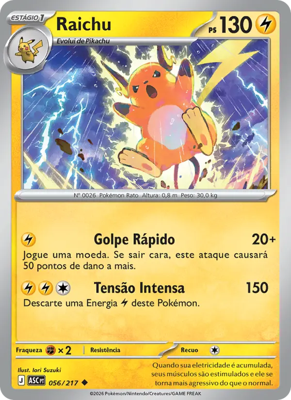 Carta Raichu, número 056/217 da coleção Heróis Excelsos