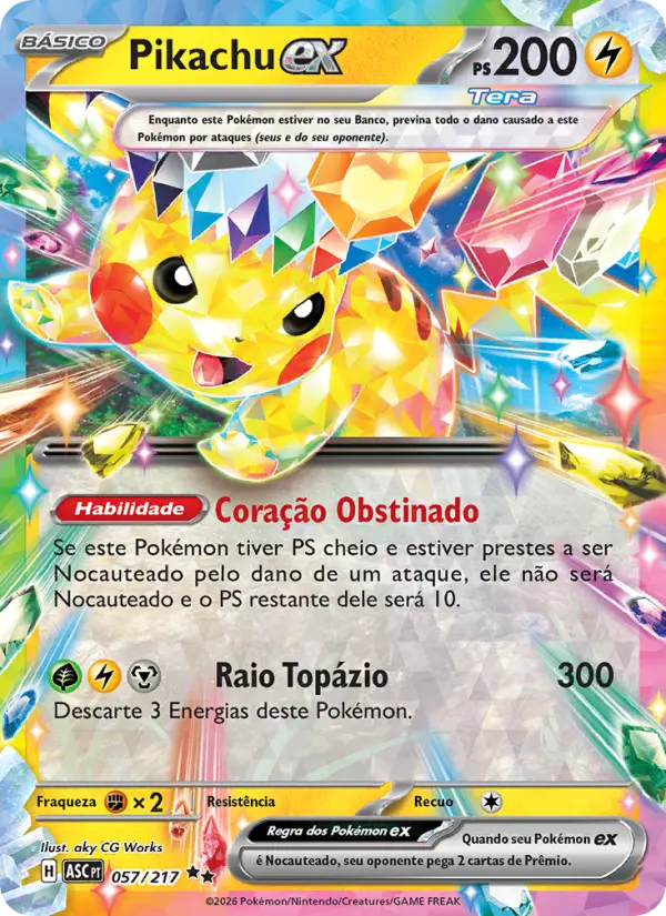 Carta Pikachu ex, número 057/217 da coleção Heróis Excelsos