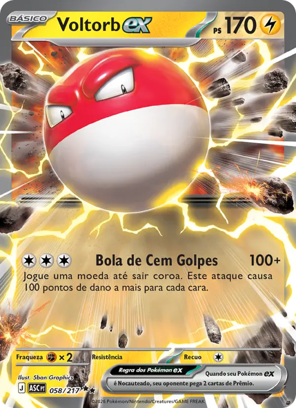 Carta Voltorb ex, número 058/217 da coleção Heróis Excelsos