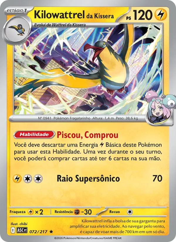 Carta Kilowattrel da Kissera, número 072/217 da coleção Heróis Excelsos