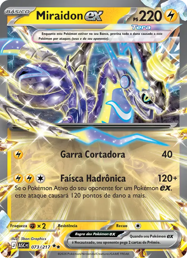Carta Miraidon ex, número 073/217 da coleção Heróis Excelsos