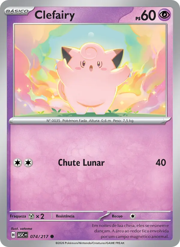 Carta Clefairy, número 074/217 da coleção Heróis Excelsos