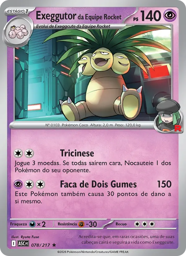 Carta Exeggutor da Equipe Rocket, número 078/217 da coleção Heróis Excelsos