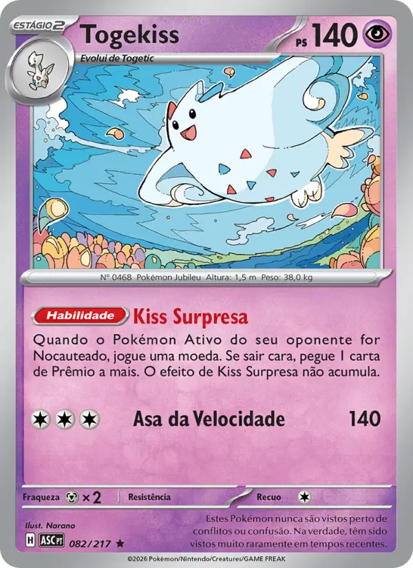 Carta Togekiss, número 082/217 da coleção Heróis Excelsos