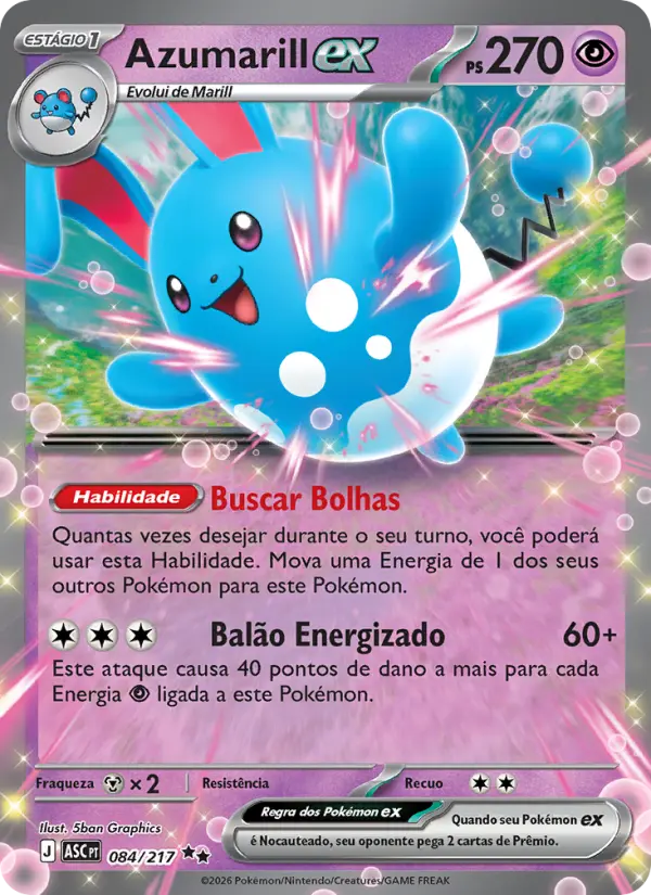 Carta Azumarill ex, número 084/217 da coleção Heróis Excelsos