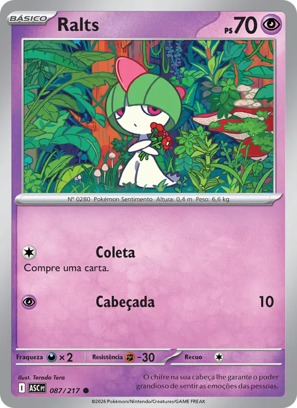 Carta Ralts, número 087/217 da coleção Heróis Excelsos