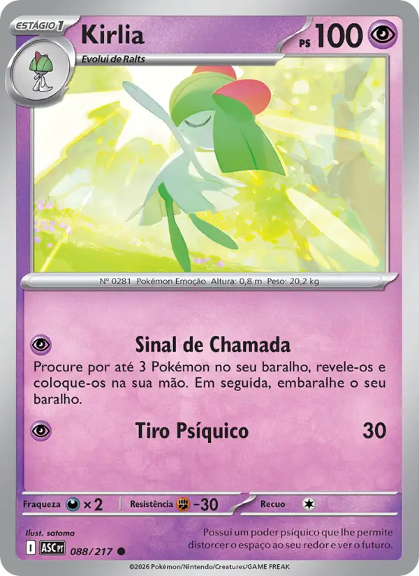 Carta Kirlia, número 088/217 da coleção Heróis Excelsos