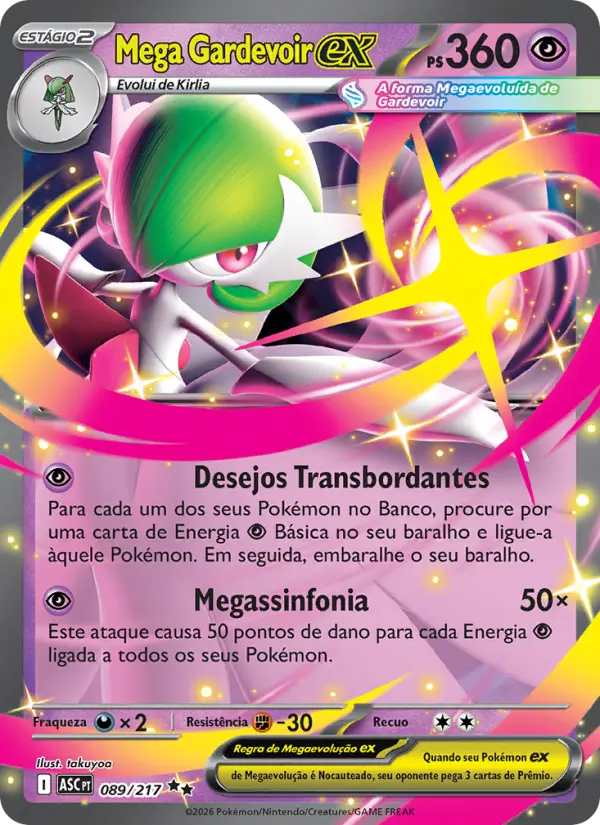 Carta Mega Gardevoir ex, número 089/217 da coleção Heróis Excelsos